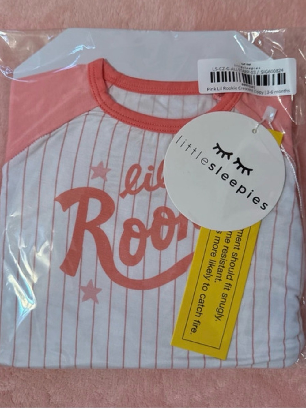 Little Sleepies Pink "Lil Rookie" Striped Zippy